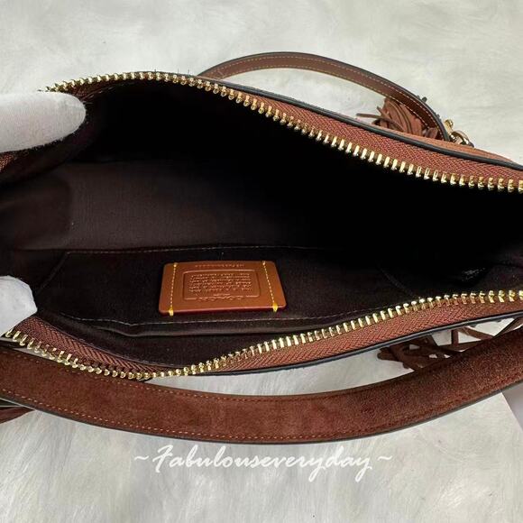 Coach Teri Shoulder/Crossbody Bag With Fringe In Suede/Vintage Brown CCC66 NWT - Picture 6 of 11